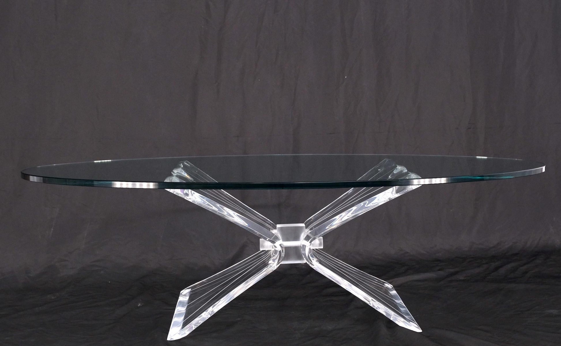 EstablishedLines Lucite Bow Tie Butterfly Wing Shape Base Oval Glass Top Mid Century Coffee Table