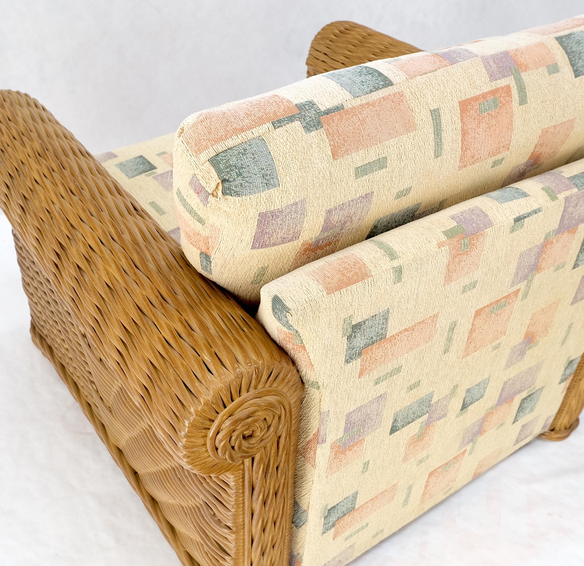 EstablishedLines Pair Decorative c1970s Oversize Rttan Bamboo Wicker Club Lounge Chairs Mint!
