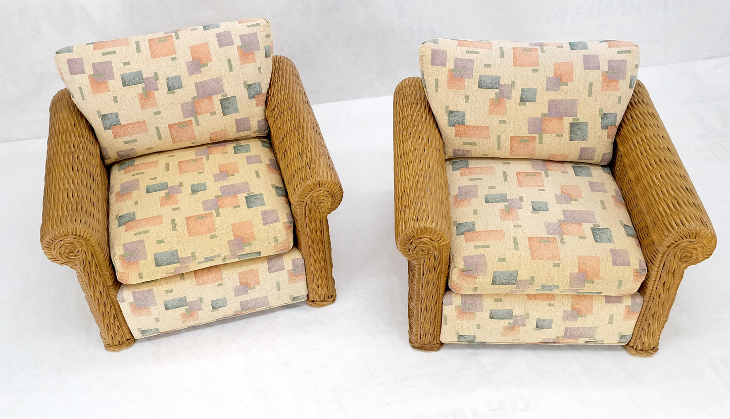 EstablishedLines Pair Decorative c1970s Oversize Rttan Bamboo Wicker Club Lounge Chairs Mint!