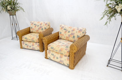 EstablishedLines Pair Decorative c1970s Oversize Rttan Bamboo Wicker Club Lounge Chairs Mint!