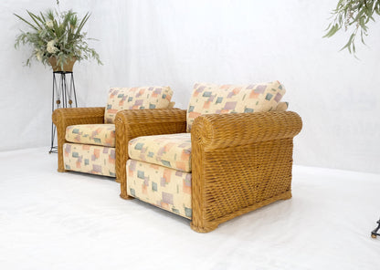 EstablishedLines Pair Decorative c1970s Oversize Rttan Bamboo Wicker Club Lounge Chairs Mint!