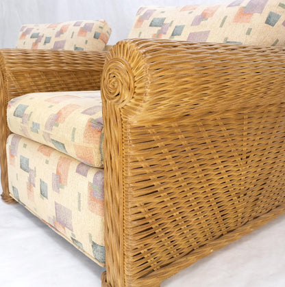EstablishedLines Pair Decorative c1970s Oversize Rttan Bamboo Wicker Club Lounge Chairs Mint!