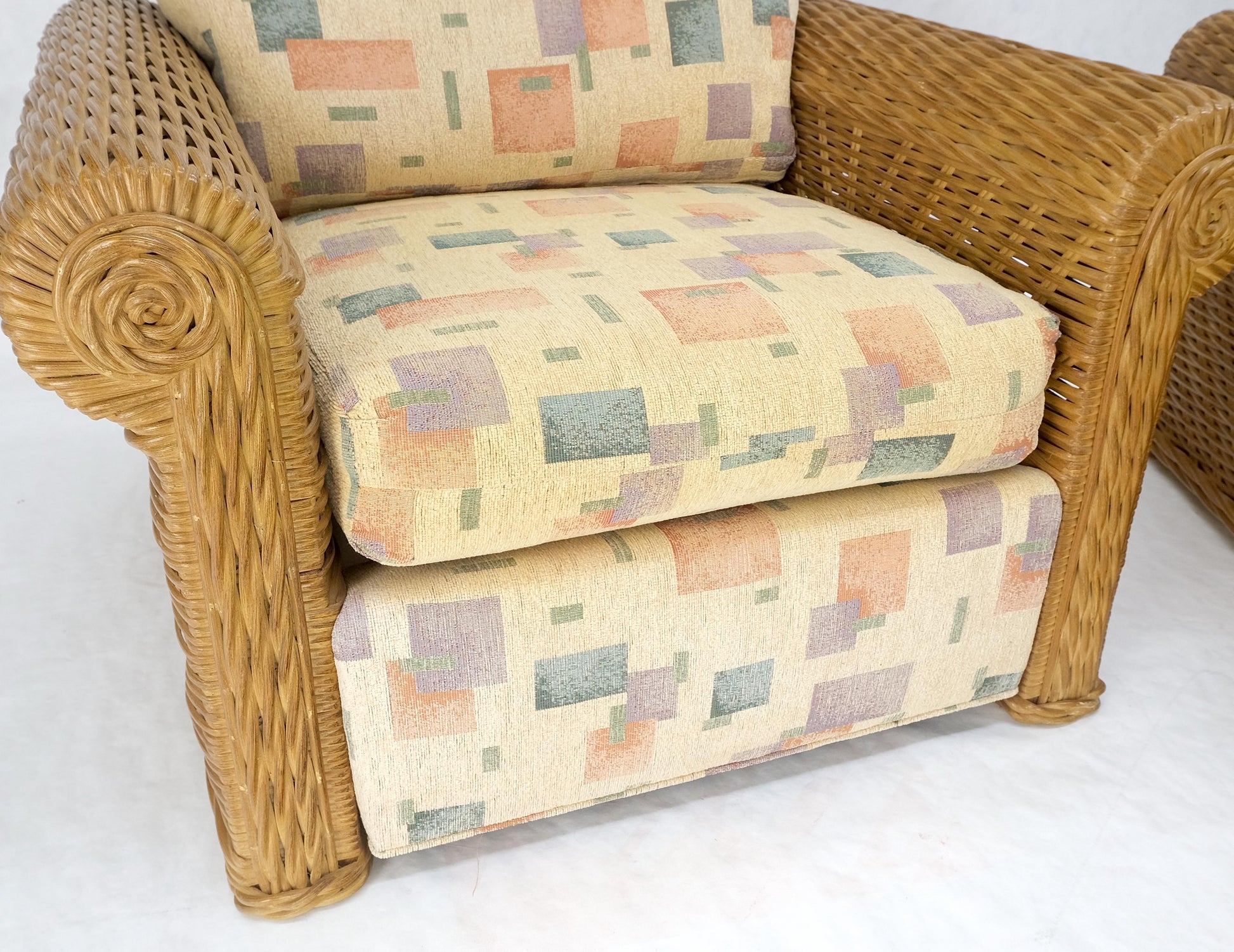 EstablishedLines Pair Decorative c1970s Oversize Rttan Bamboo Wicker Club Lounge Chairs Mint!
