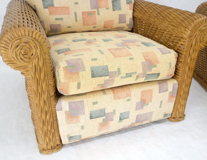 EstablishedLines Pair Decorative c1970s Oversize Rttan Bamboo Wicker Club Lounge Chairs Mint!