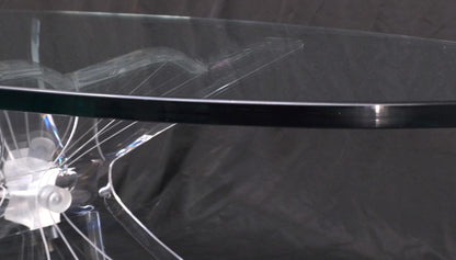 EstablishedLines Lucite Bow Tie Butterfly Wing Shape Base Oval Glass Top Mid Century Coffee Table