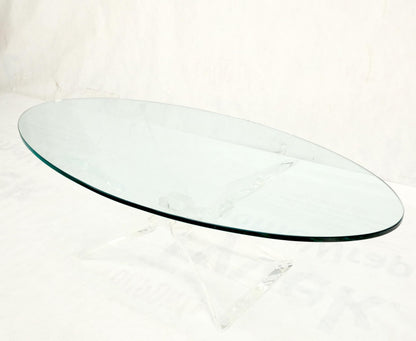 EstablishedLines Lucite Bow Tie Butterfly Wing Shape Base Oval Glass Top Mid Century Coffee Table