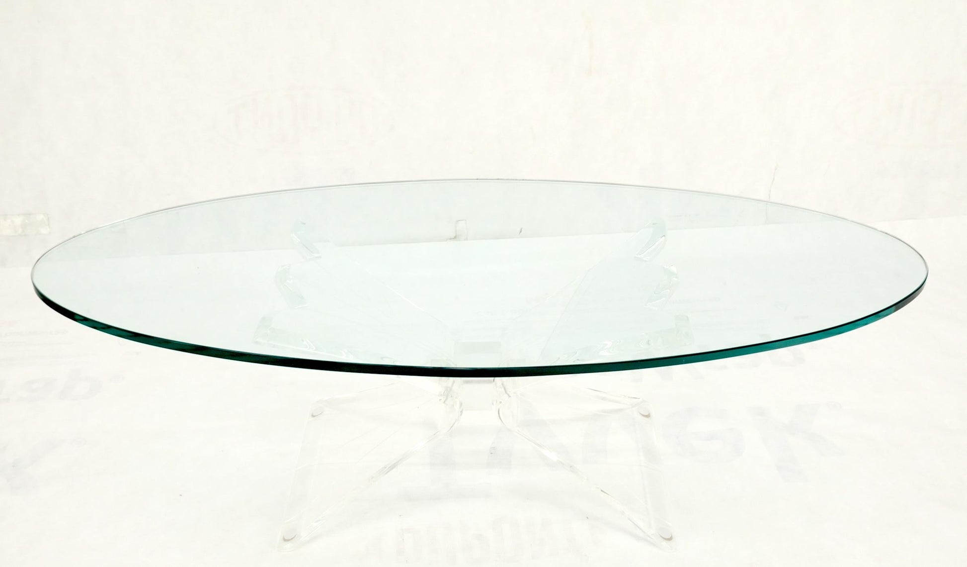 EstablishedLines Lucite Bow Tie Butterfly Wing Shape Base Oval Glass Top Mid Century Coffee Table