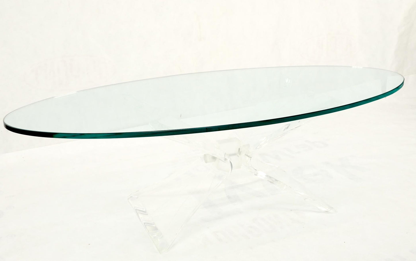 EstablishedLines Lucite Bow Tie Butterfly Wing Shape Base Oval Glass Top Mid Century Coffee Table