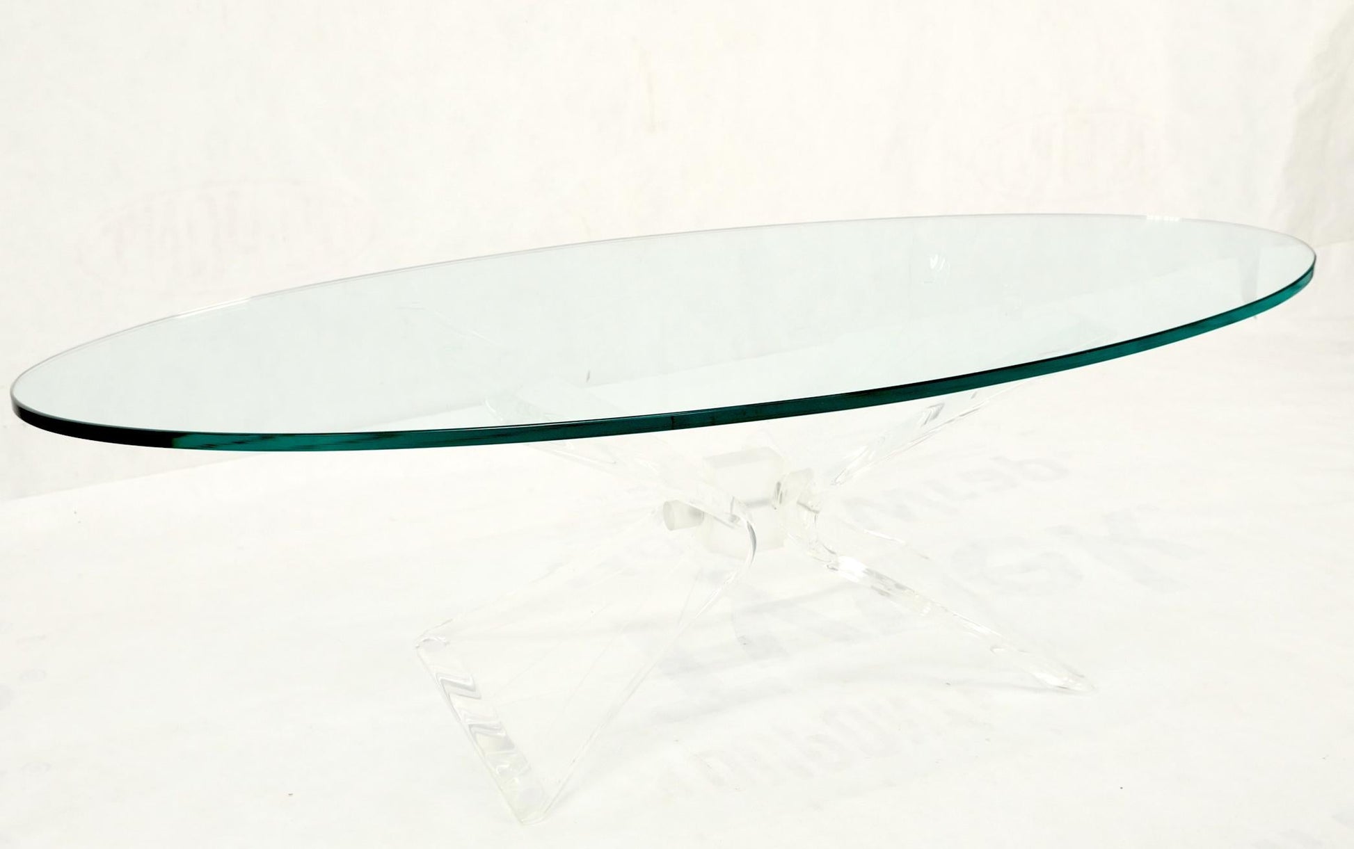 EstablishedLines Lucite Bow Tie Butterfly Wing Shape Base Oval Glass Top Mid Century Coffee Table