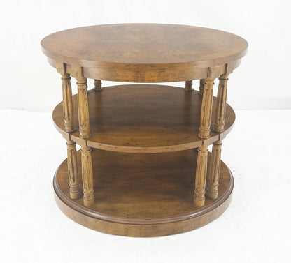 EstablishedLines Henredon Oval Burl Walnut 3 Tier Sied End Lamp Table Stand Magazine Shelf MINT