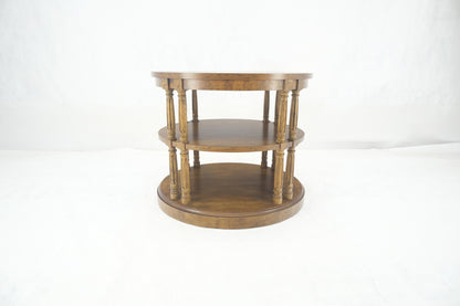 EstablishedLines Henredon Oval Burl Walnut 3 Tier Sied End Lamp Table Stand Magazine Shelf MINT