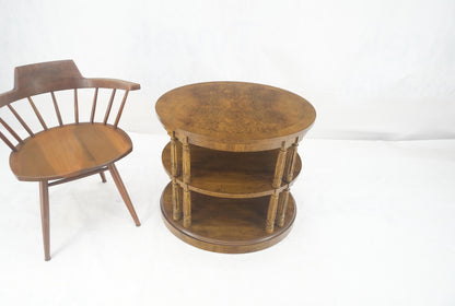 EstablishedLines Henredon Oval Burl Walnut 3 Tier Sied End Lamp Table Stand Magazine Shelf MINT
