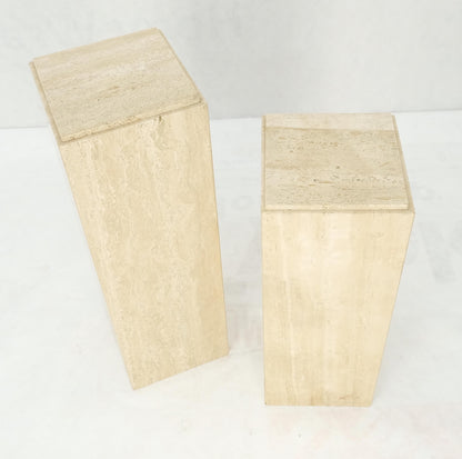 EstablishedLines Pair of 10" Square Italian Mid Century Modern Travertine Pedestals Stands MINT!