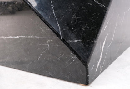 EstablishedLines Black Cube Shape Marble Base Brass Stretchers Square Glass Top Coffee Table