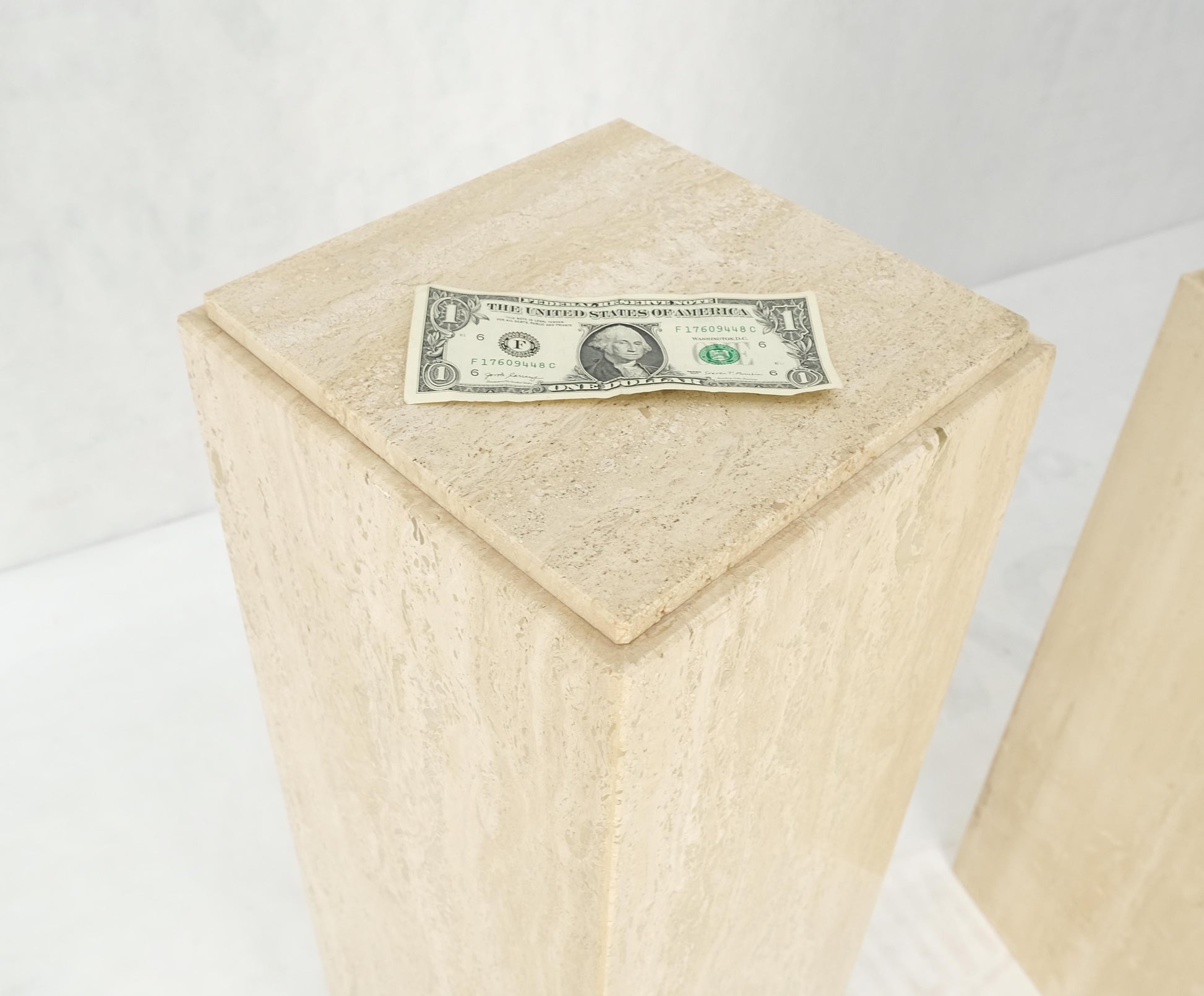 EstablishedLines Pair of 10" Square Italian Mid Century Modern Travertine Pedestals Stands MINT!