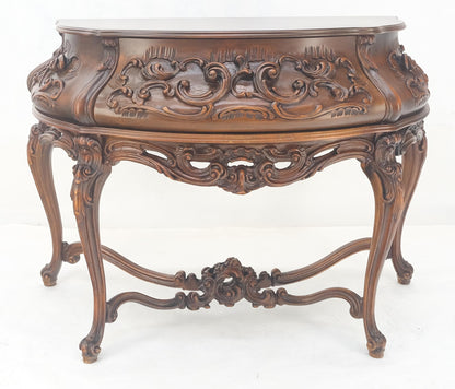 EstablishedLines Heavily Carved Decorative Demi Lune Style Burl Walnut Top Console Table MINT