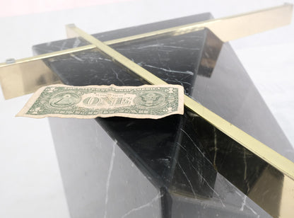 EstablishedLines Black Cube Shape Marble Base Brass Stretchers Square Glass Top Coffee Table