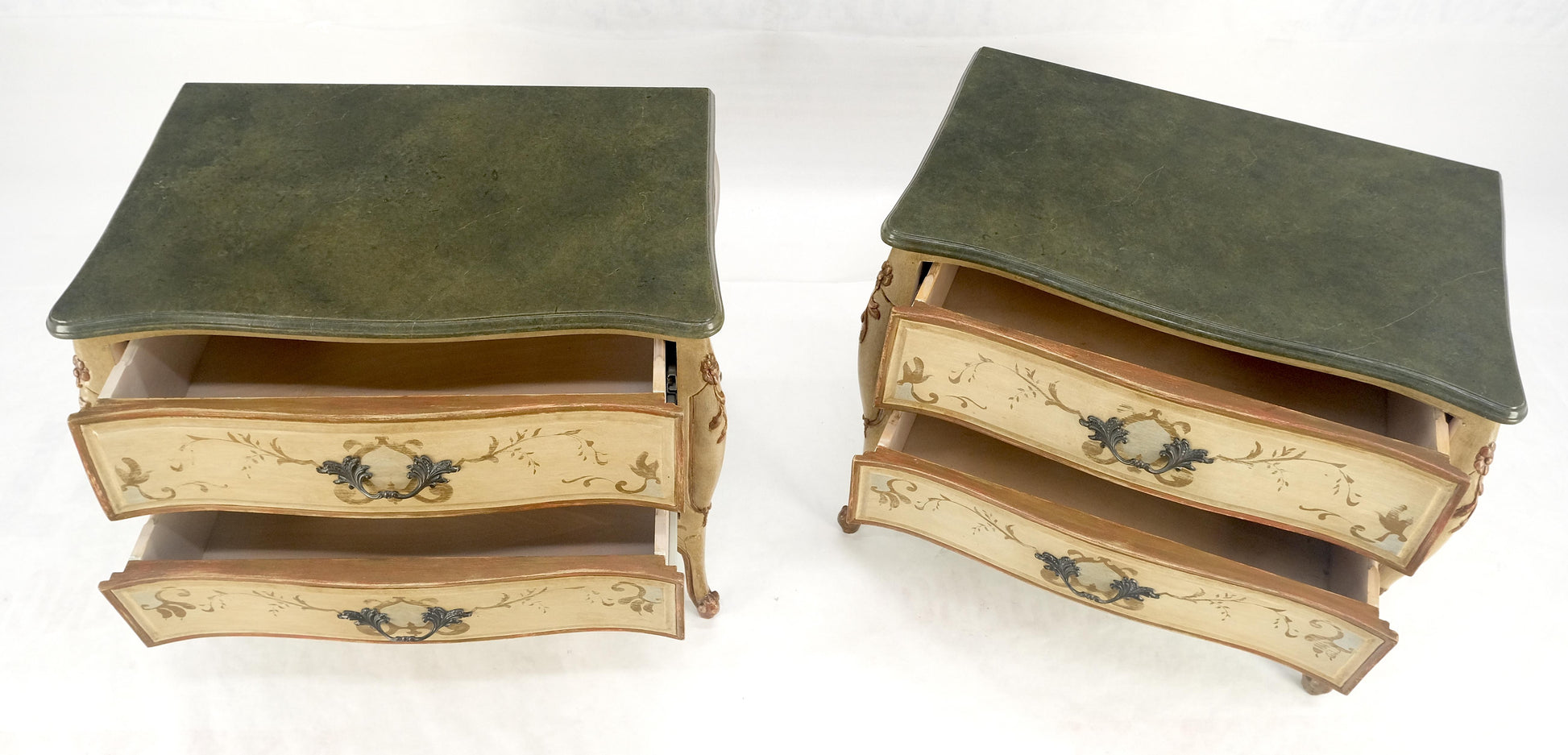 EstablishedLines Bombay Paint Decorated Faux Marble Top Two Drawers Night Stands End Tables MINT!