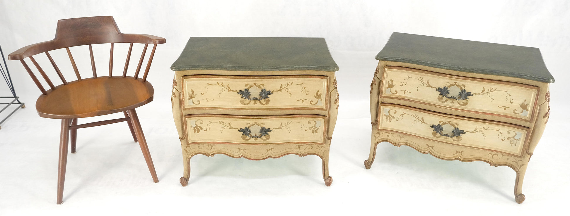 EstablishedLines Bombay Paint Decorated Faux Marble Top Two Drawers Night Stands End Tables MINT!