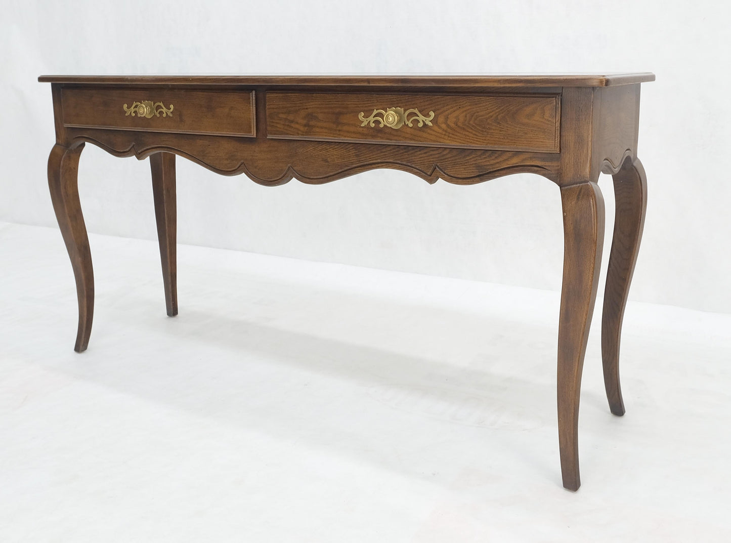 EstablishedLines Henredon Country French Solid Oak 2 Drawer Cabriole Legs Console Sofa Table