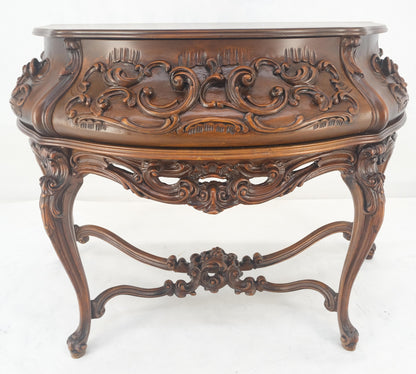 EstablishedLines Heavily Carved Decorative Demi Lune Style Burl Walnut Top Console Table MINT
