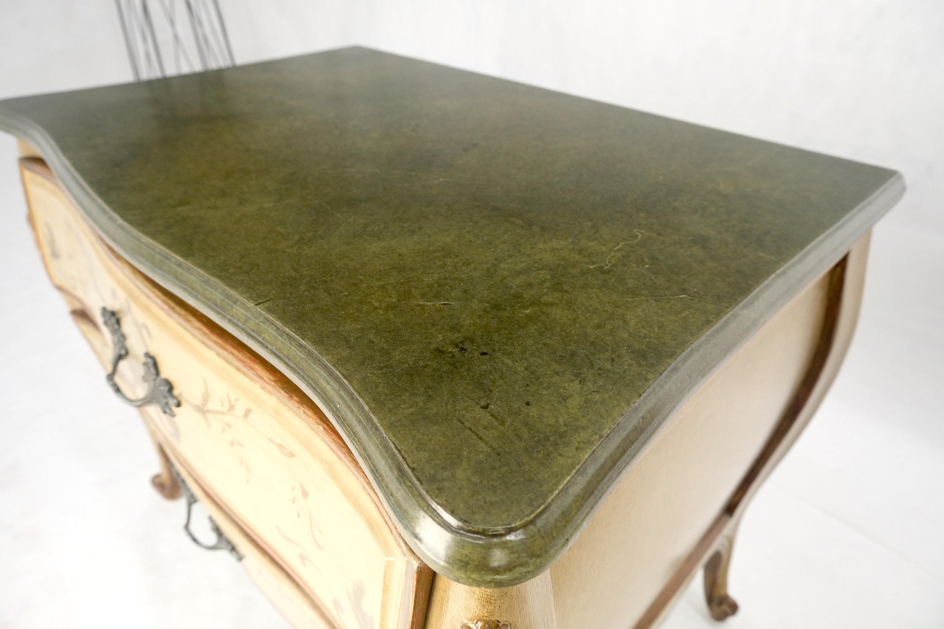 EstablishedLines Bombay Paint Decorated Faux Marble Top Two Drawers Night Stands End Tables MINT!