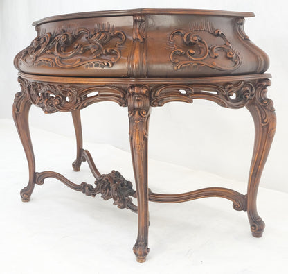 EstablishedLines Heavily Carved Decorative Demi Lune Style Burl Walnut Top Console Table MINT