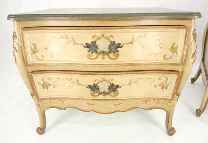 EstablishedLines Bombay Paint Decorated Faux Marble Top Two Drawers Night Stands End Tables MINT!
