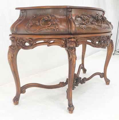 EstablishedLines Heavily Carved Decorative Demi Lune Style Burl Walnut Top Console Table MINT