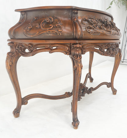 EstablishedLines Heavily Carved Decorative Demi Lune Style Burl Walnut Top Console Table MINT