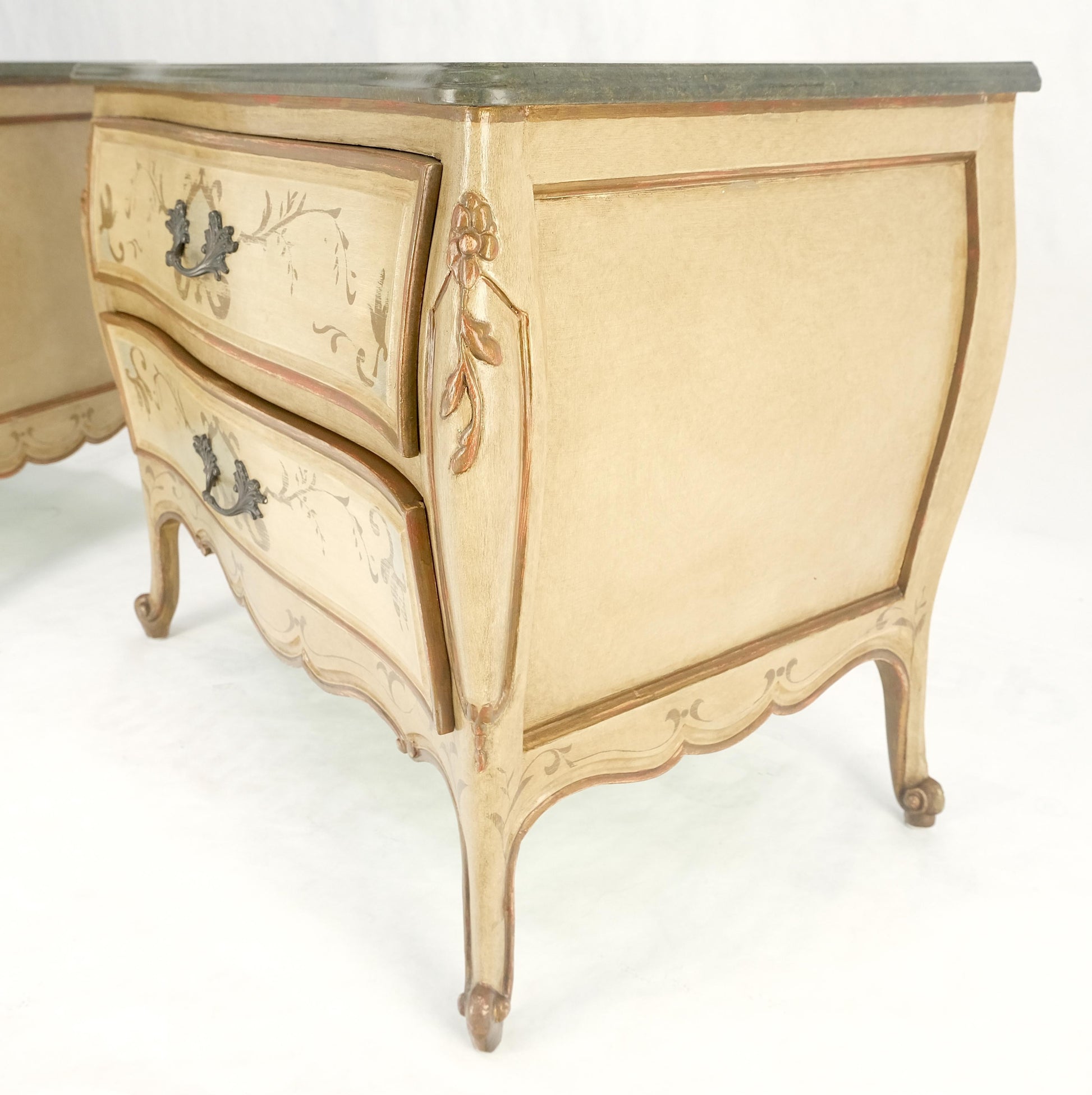 EstablishedLines Bombay Paint Decorated Faux Marble Top Two Drawers Night Stands End Tables MINT!
