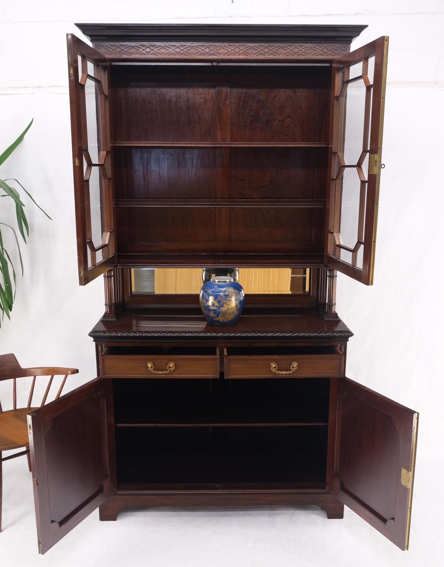 EstablishedLines Antique Mahogany Carved Rope Edge Two Part Cupboard Cabinet Server Vitrine MINT