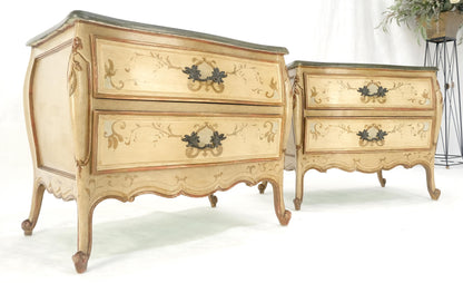 EstablishedLines Bombay Paint Decorated Faux Marble Top Two Drawers Night Stands End Tables MINT!