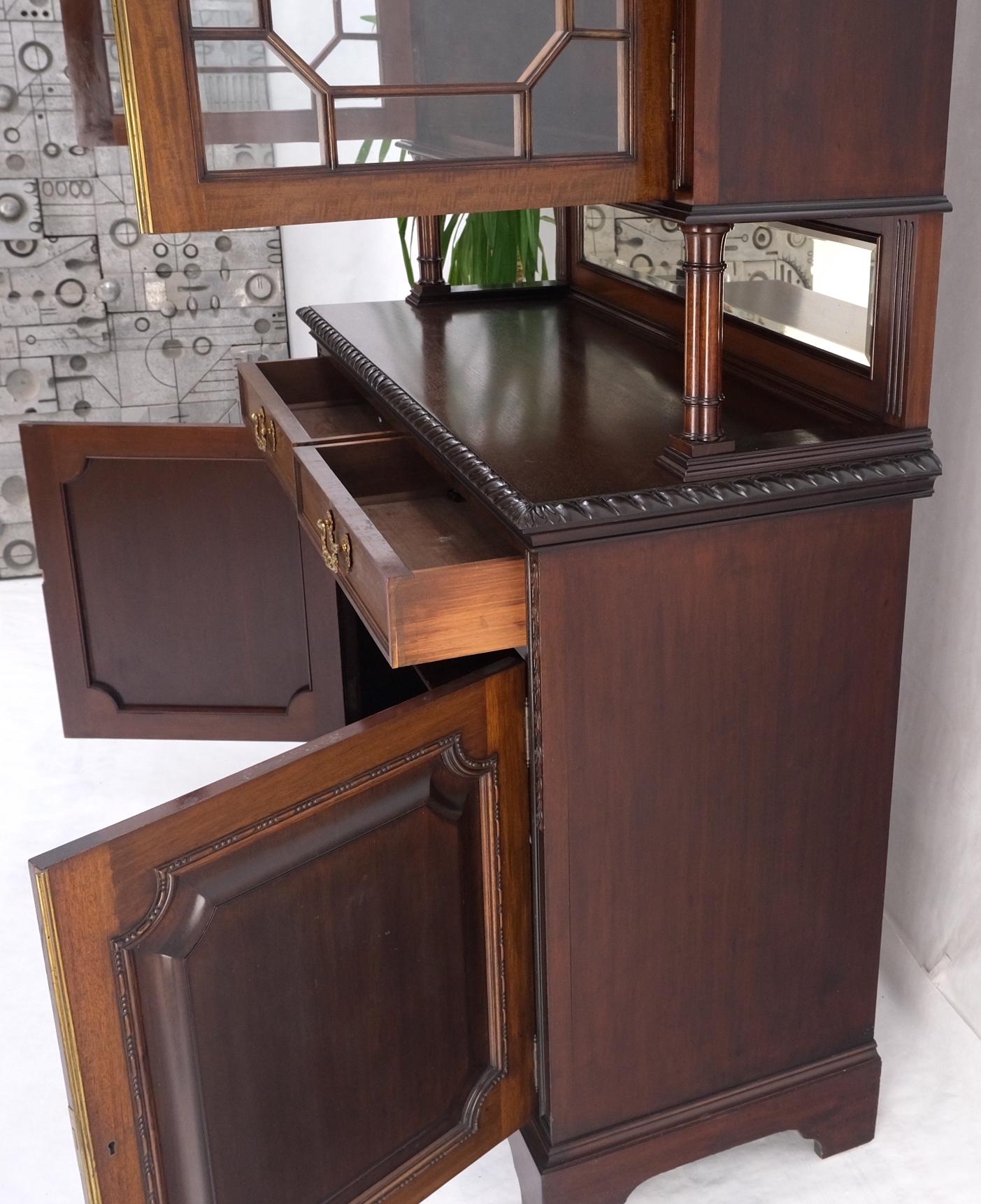 EstablishedLines Antique Mahogany Carved Rope Edge Two Part Cupboard Cabinet Server Vitrine MINT