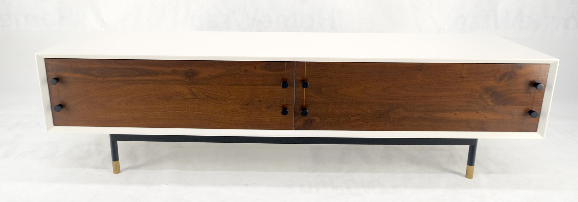 EstablishedLines Low Profile White Lacquer Oiled Walnut Drawers TV Stand Credenza Console MINT!