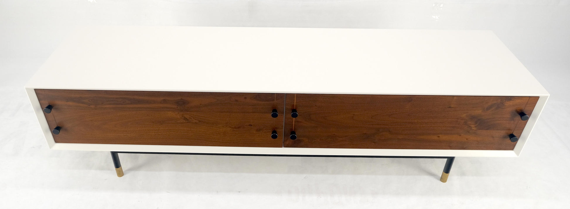 EstablishedLines Low Profile White Lacquer Oiled Walnut Drawers TV Stand Credenza Console MINT!