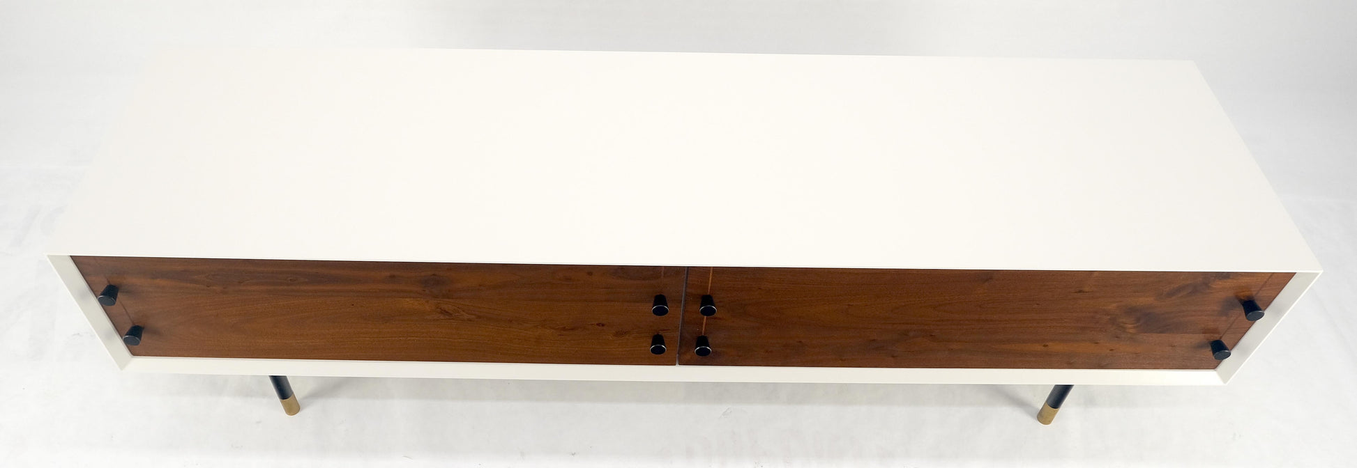 EstablishedLines Low Profile White Lacquer Oiled Walnut Drawers TV Stand Credenza Console MINT!