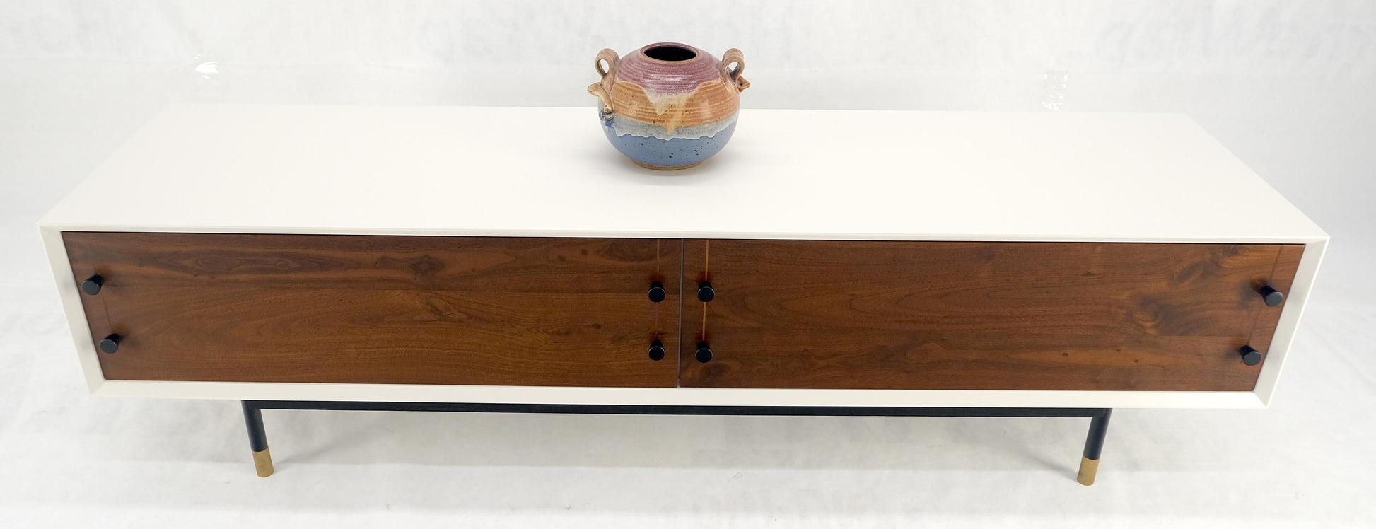 EstablishedLines Low Profile White Lacquer Oiled Walnut Drawers TV Stand Credenza Console MINT!