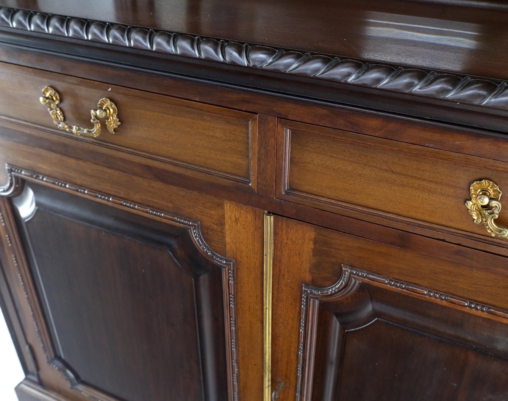 EstablishedLines Antique Mahogany Carved Rope Edge Two Part Cupboard Cabinet Server Vitrine MINT