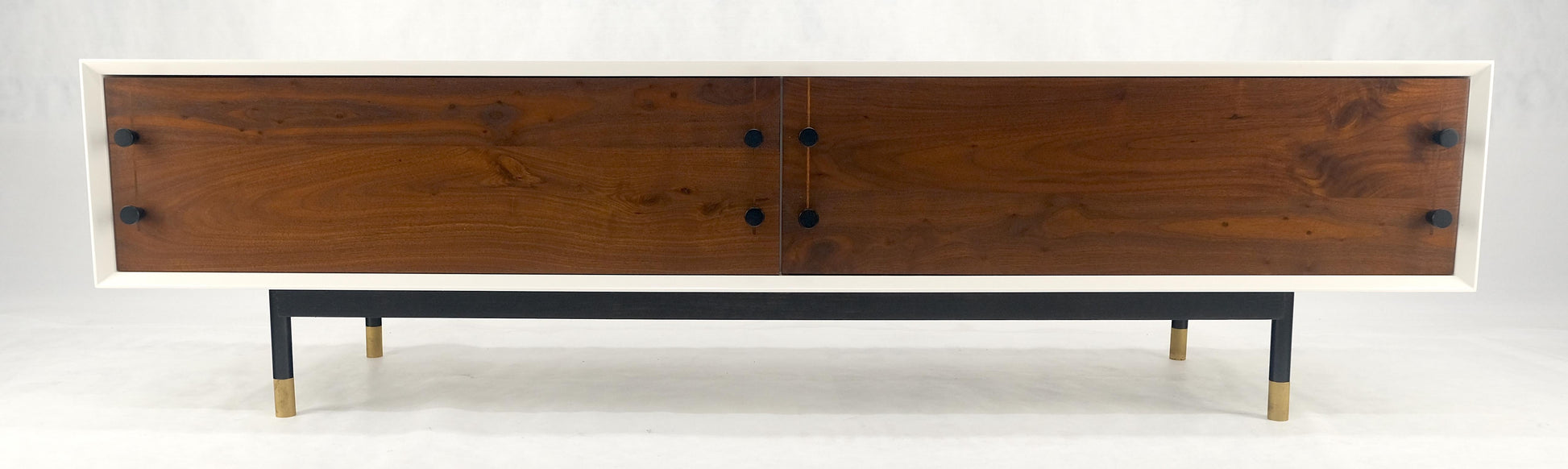 EstablishedLines Low Profile White Lacquer Oiled Walnut Drawers TV Stand Credenza Console MINT!