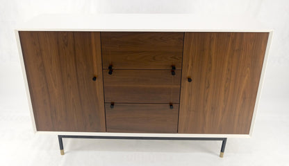 White Lacquer Walnut 39" Tall Double Doors 3 Drawer Compartment Credenza Dresser