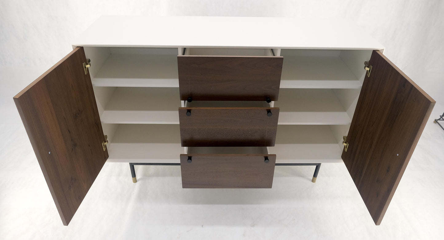White Lacquer Walnut 39" Tall Double Doors 3 Drawer Compartment Credenza Dresser
