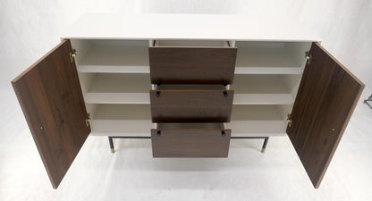 White Lacquer Walnut 39" Tall Double Doors 3 Drawer Compartment Credenza Dresser
