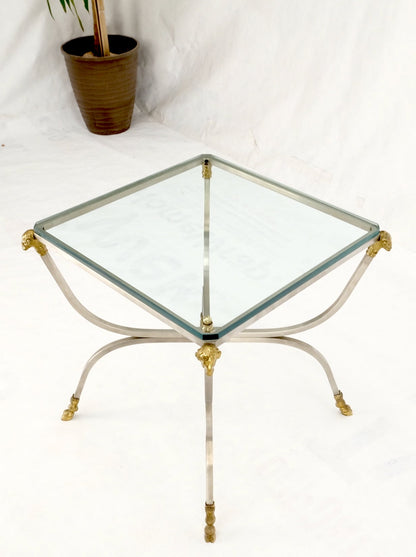 EstablishedLines Chrome Brass Ram Heads Hoof Feet Square Side End Stand Table Made in Italy Mint!