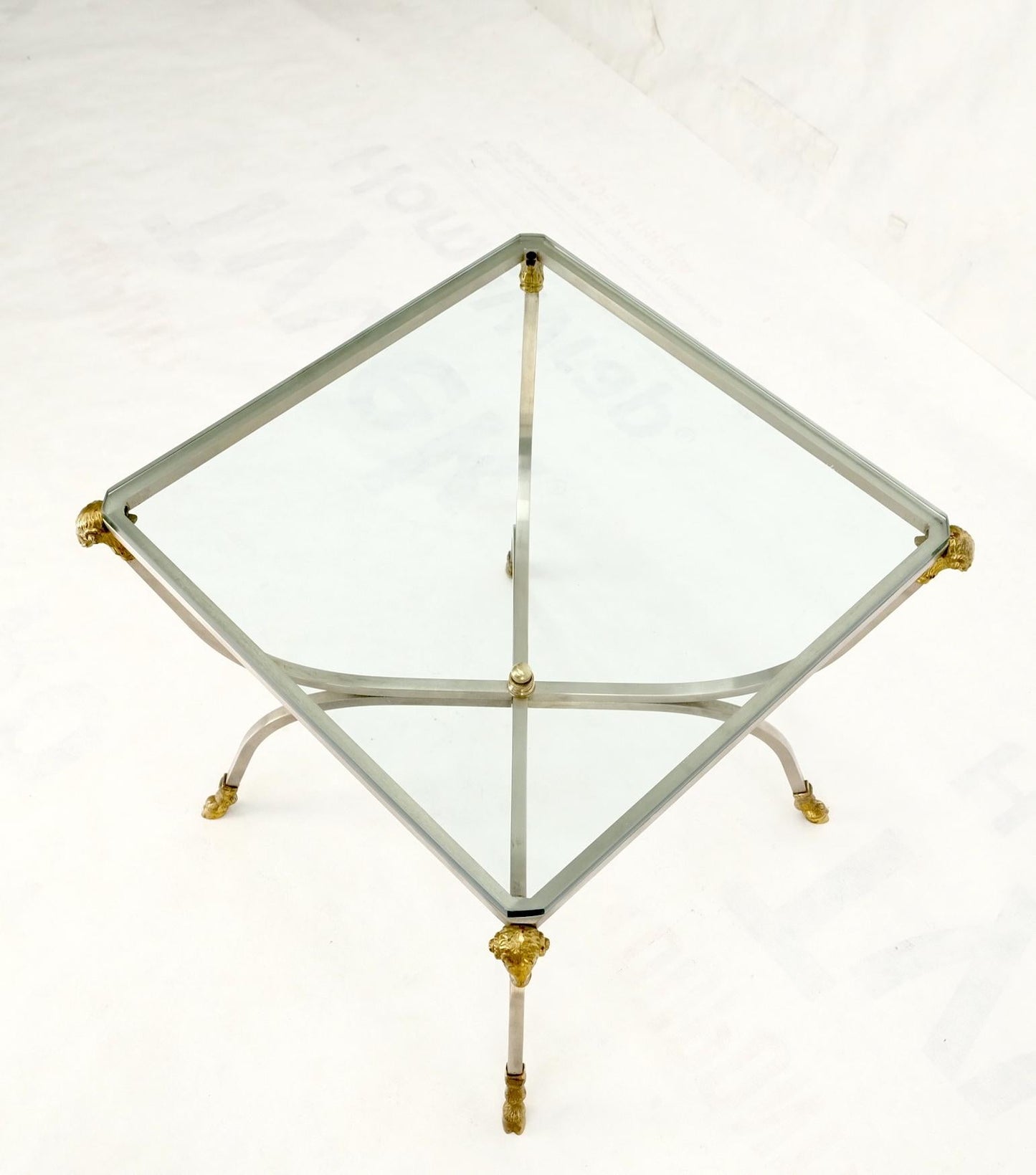 EstablishedLines Chrome Brass Ram Heads Hoof Feet Square Side End Stand Table Made in Italy Mint!