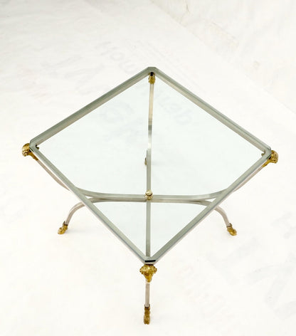 EstablishedLines Chrome Brass Ram Heads Hoof Feet Square Side End Stand Table Made in Italy Mint!