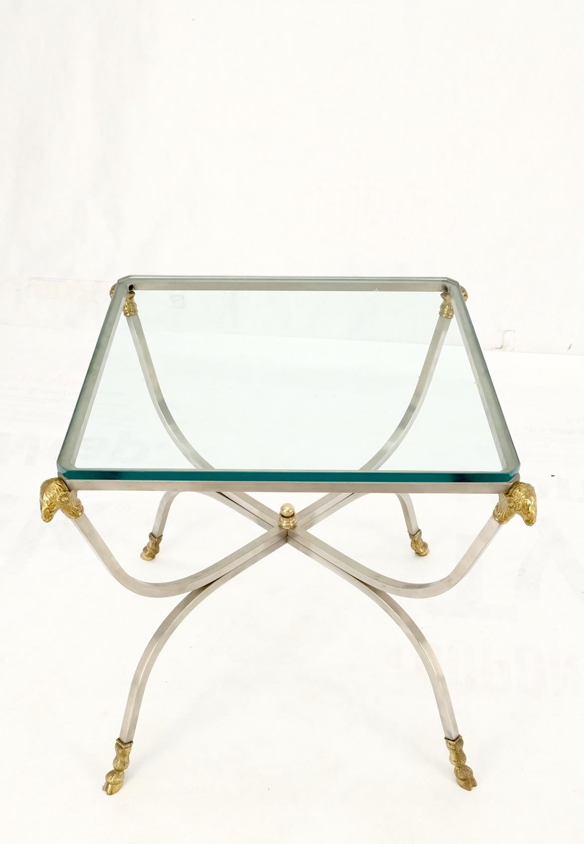EstablishedLines Chrome Brass Ram Heads Hoof Feet Square Side End Stand Table Made in Italy Mint!