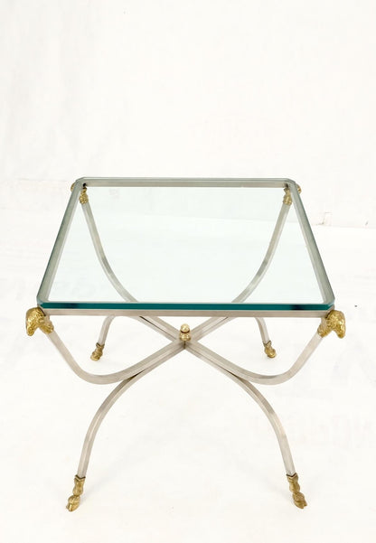 EstablishedLines Chrome Brass Ram Heads Hoof Feet Square Side End Stand Table Made in Italy Mint!
