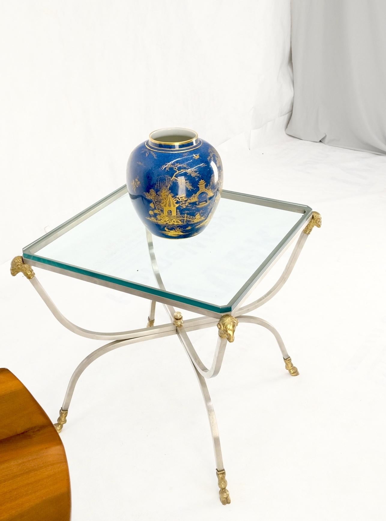 EstablishedLines Chrome Brass Ram Heads Hoof Feet Square Side End Stand Table Made in Italy Mint!