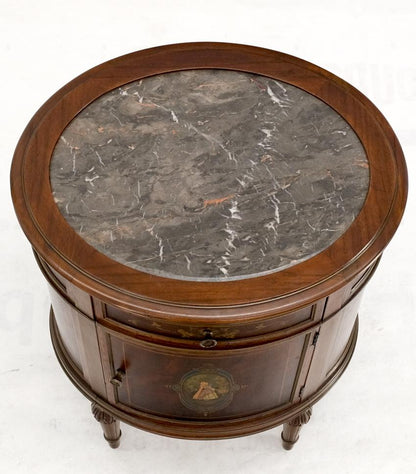 EstablishedLines Marble Top Oval One Door Compartment Drawer Adams Style Painted Stand Table